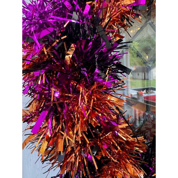 DIY 15" Purple Orange & Black Tinsel Halloween Wreath Base, Home Decor Project - Picture 2 of 4